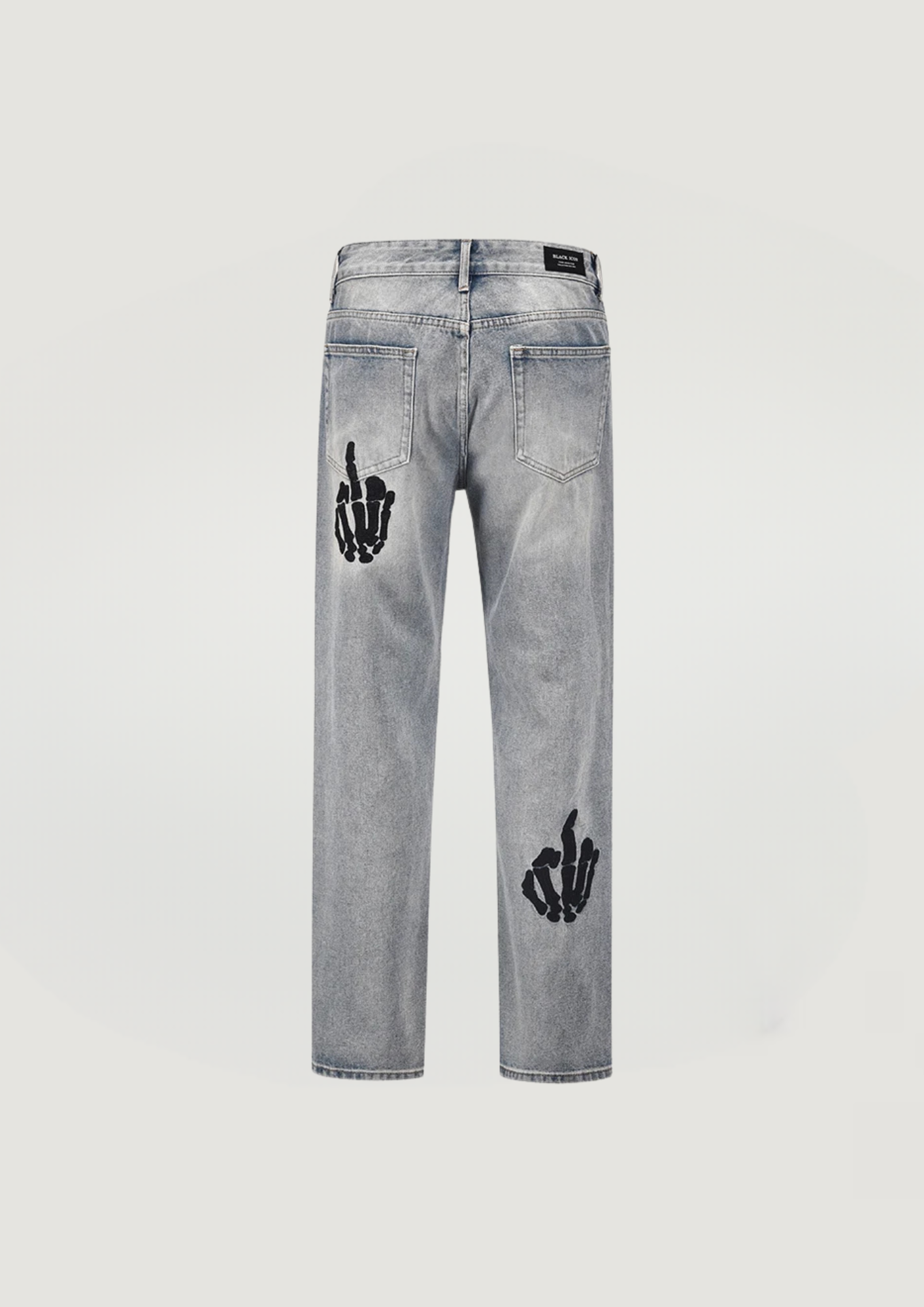 Skull Finger Embroidery Jeans - Gray - Swagster