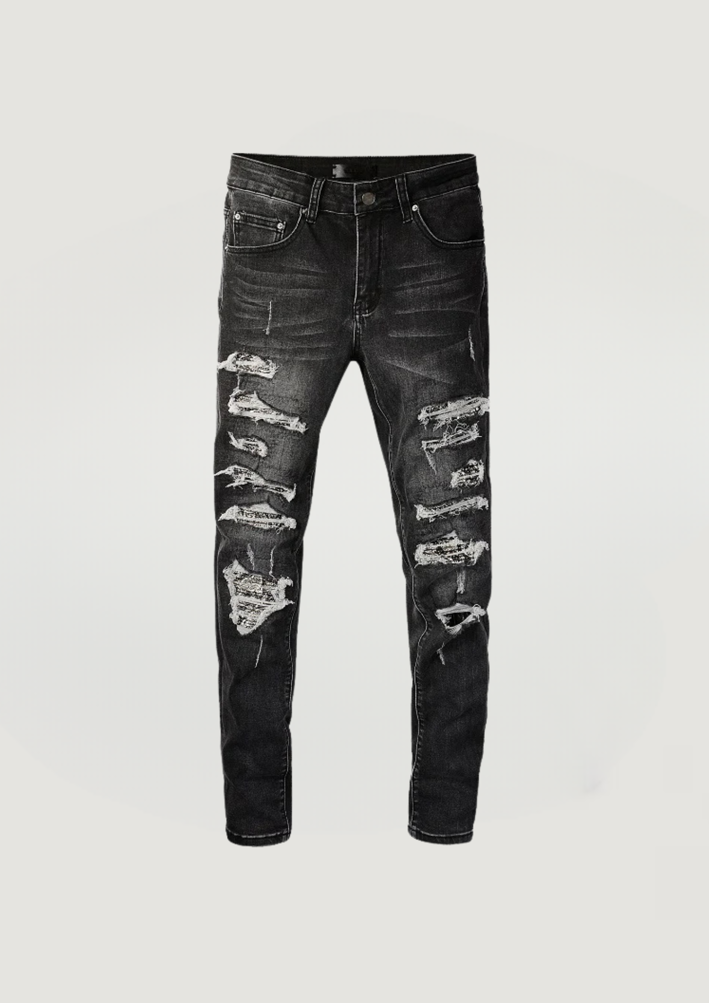 Skinny Ripped Jeans - Gray Holes - Swagster