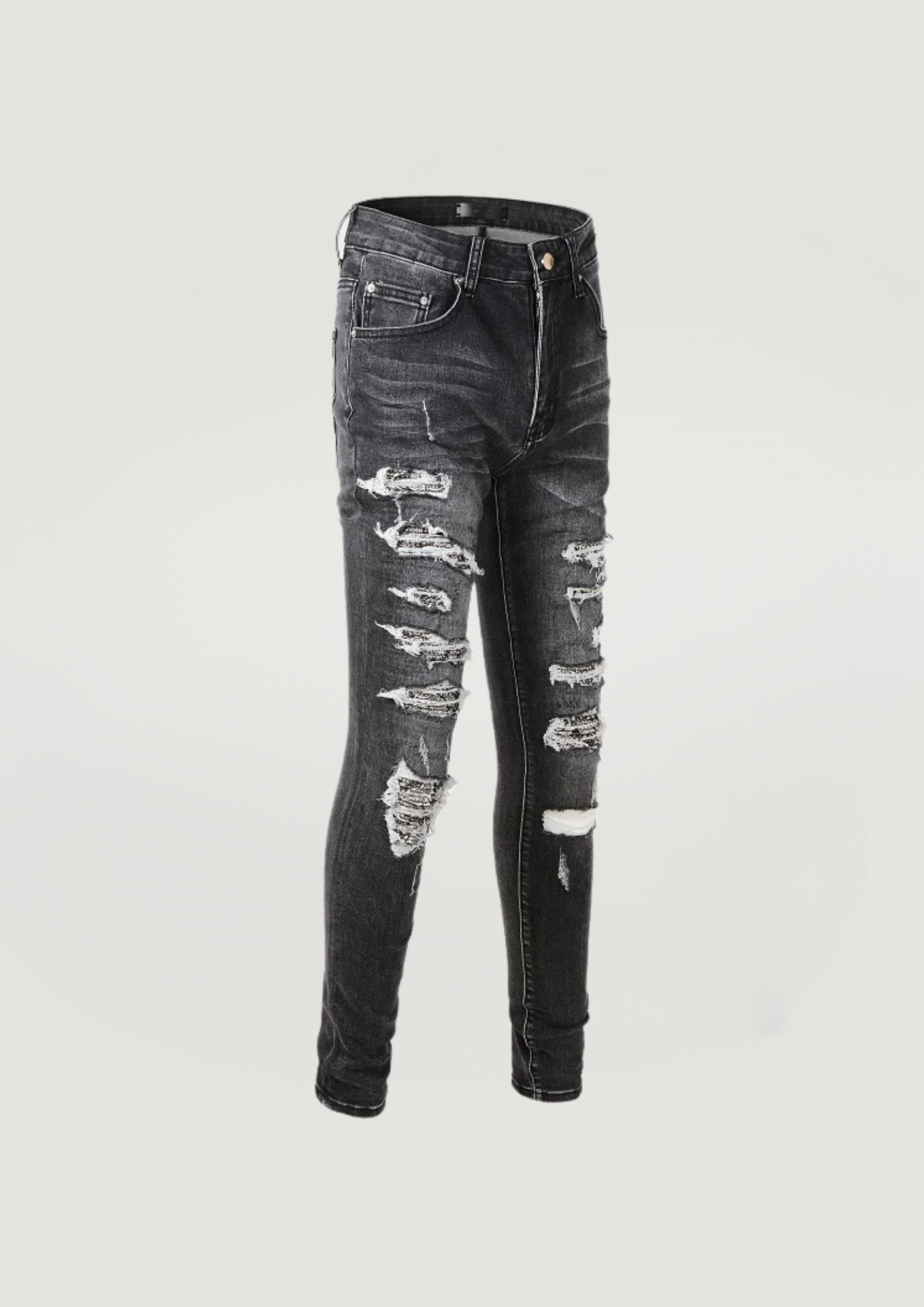 Skinny Ripped Jeans - Gray Holes - Swagster