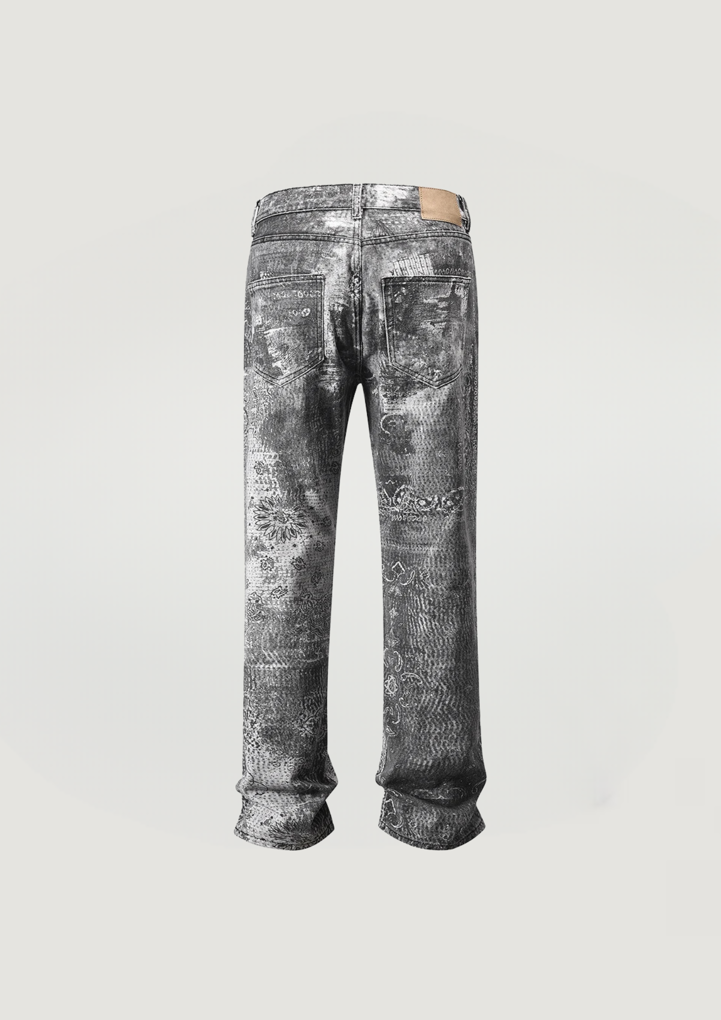 Cashew Print Washed Flare Jeans - Gray - Swagster
