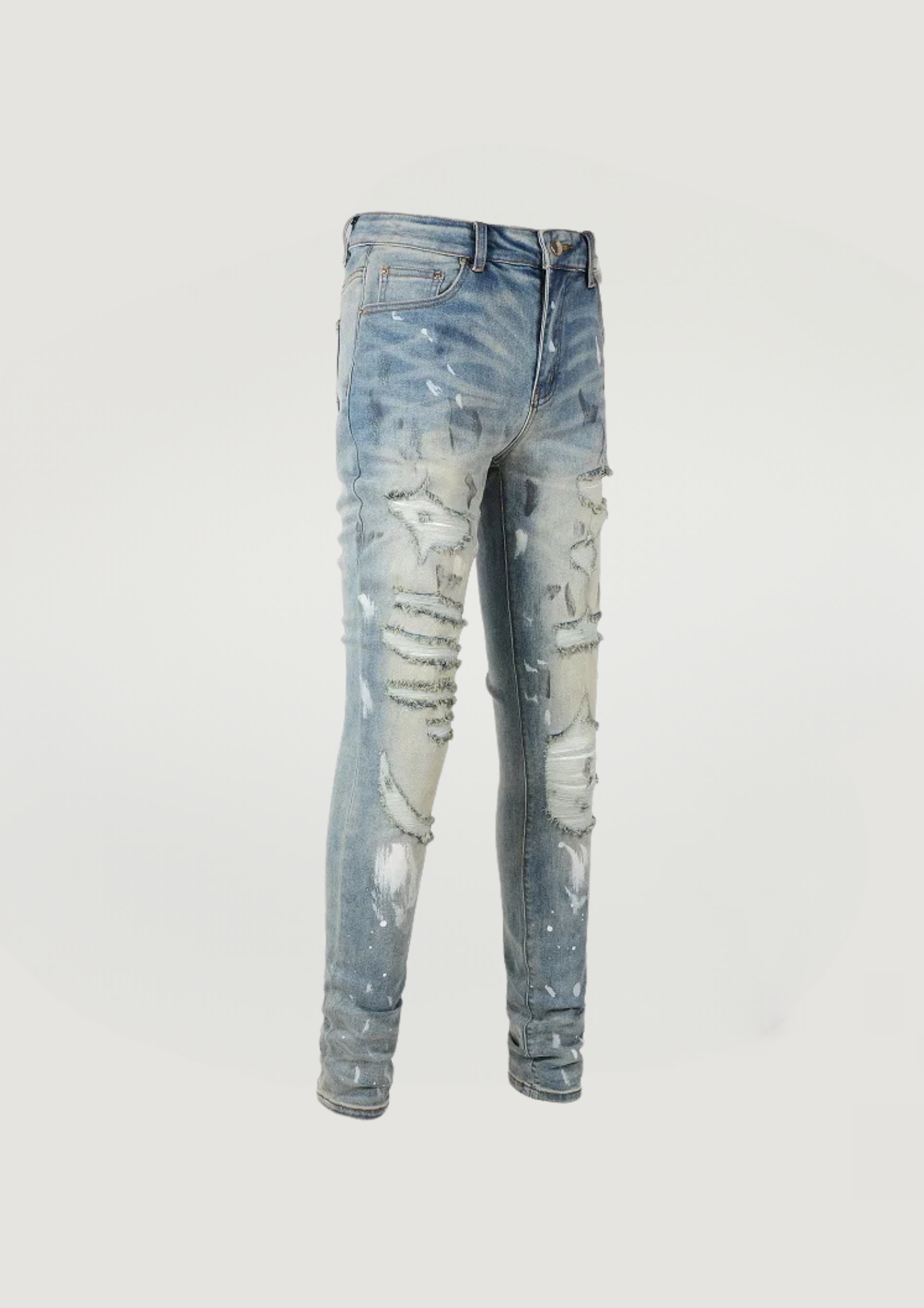 Skinny Ripped Jeans - Light Blue Faded Holes - Swagster