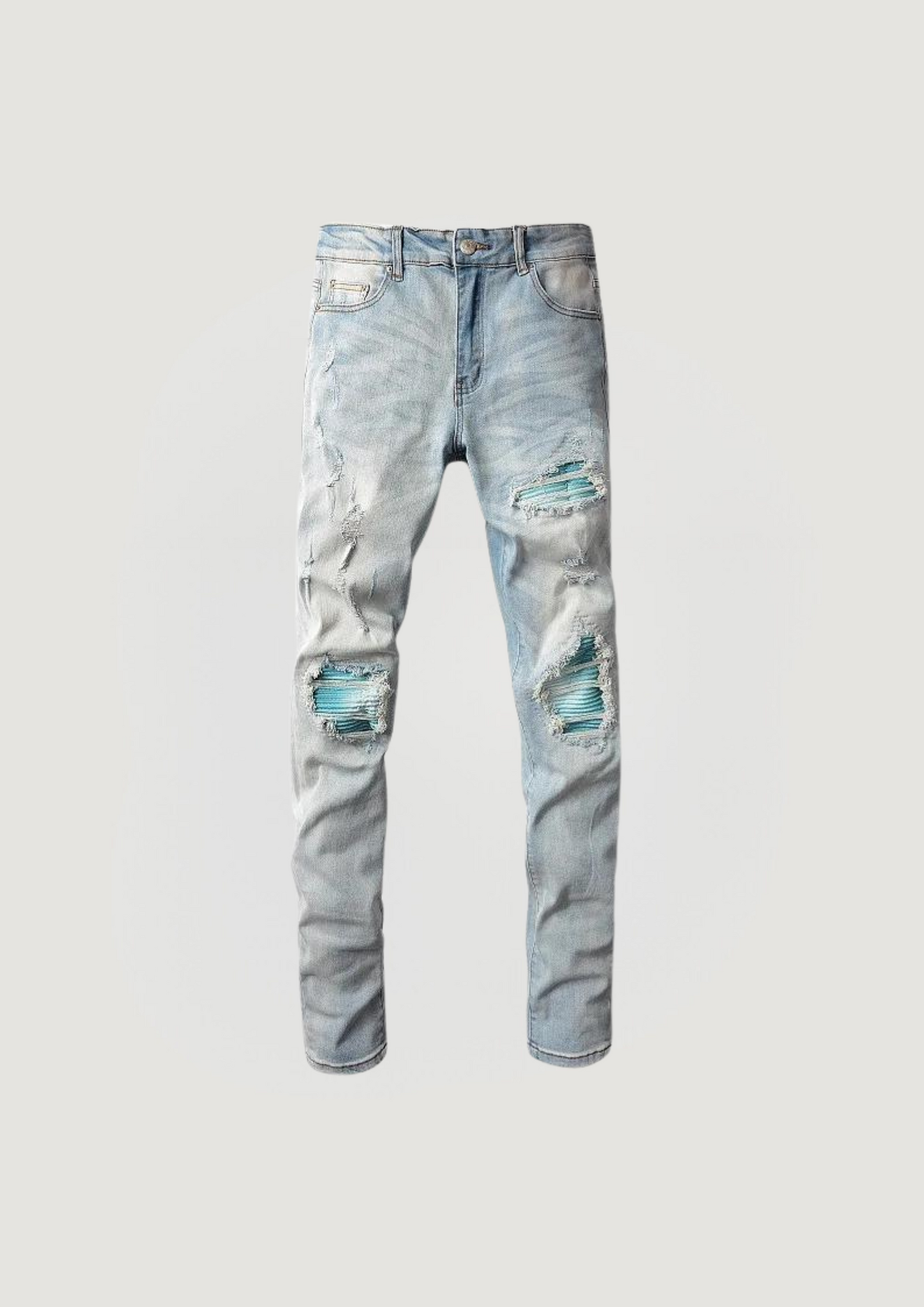 Skinny Ripped Jeans - Blue Holes - Swagster