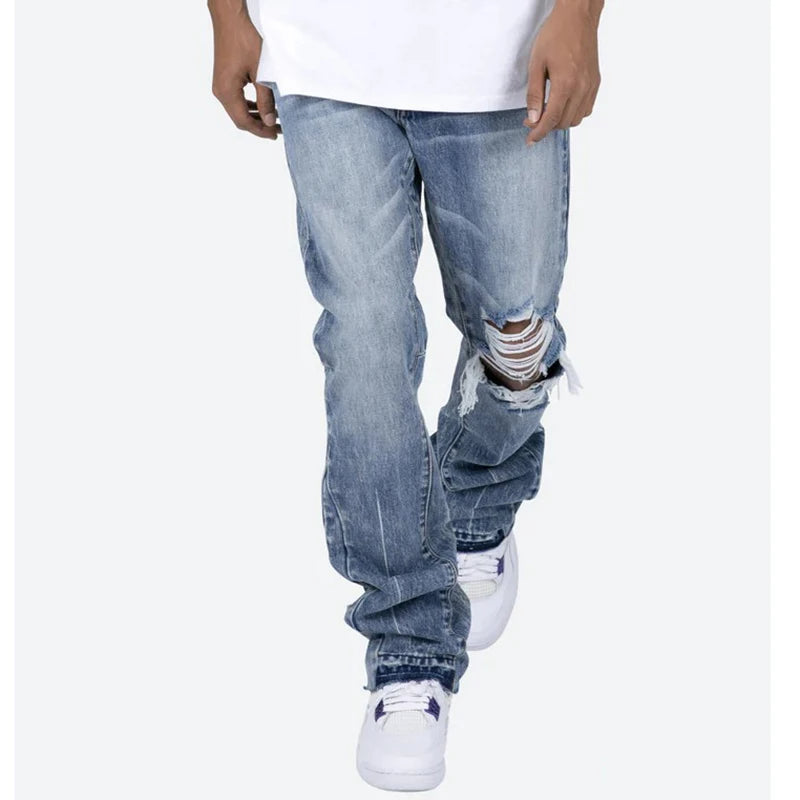 CHILL FIT RIPPED FLARE JEANS - BLUE