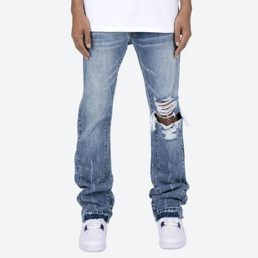 CHILL FIT RIPPED FLARE JEANS - BLUE