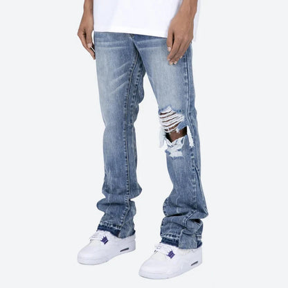 CHILL FIT RIPPED FLARE JEANS - BLUE