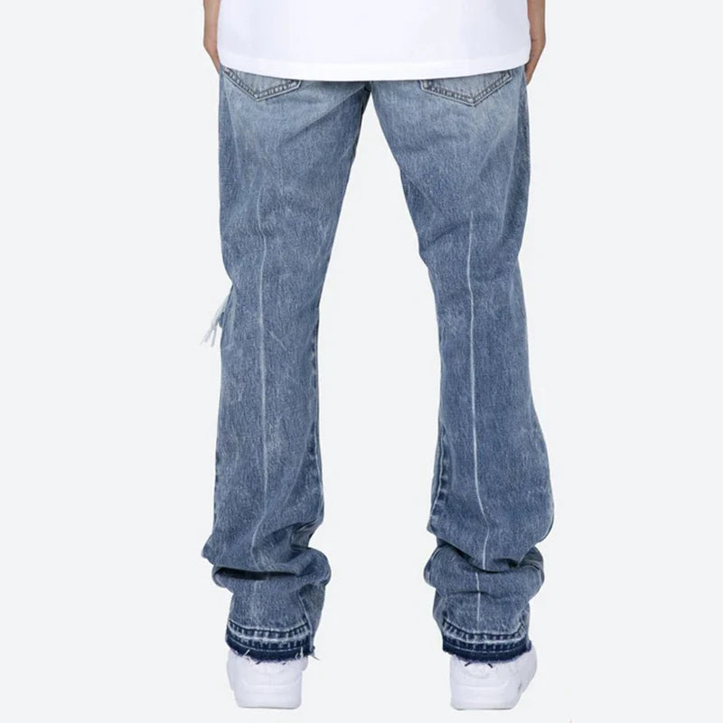 CHILL FIT RIPPED FLARE JEANS - BLUE