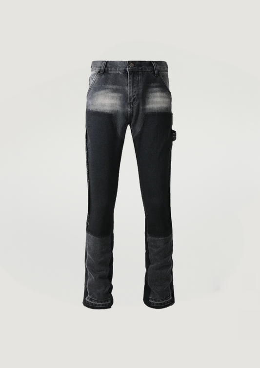 SPLICED FLARE JEANS - BLACK