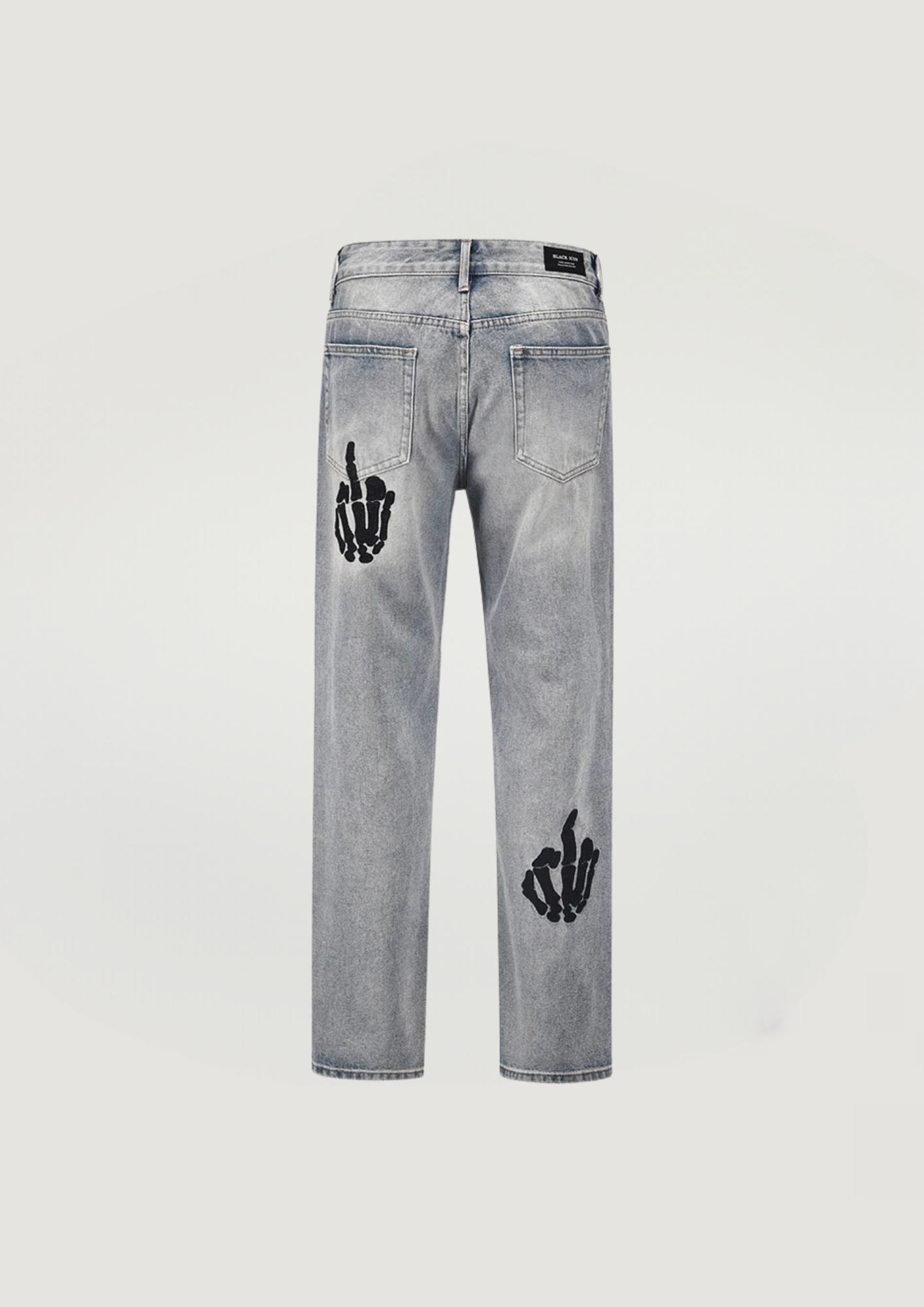 Skull Finger Embroidery Jeans - Gray