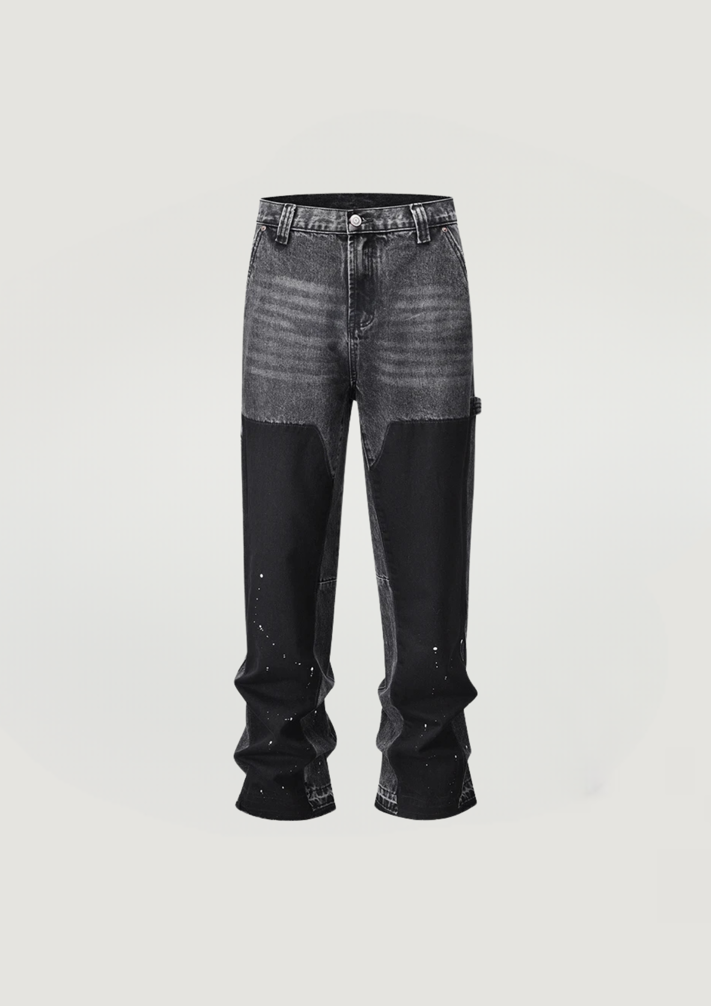 CRYSTAL SPLICED FLARE JEANS - BLACK