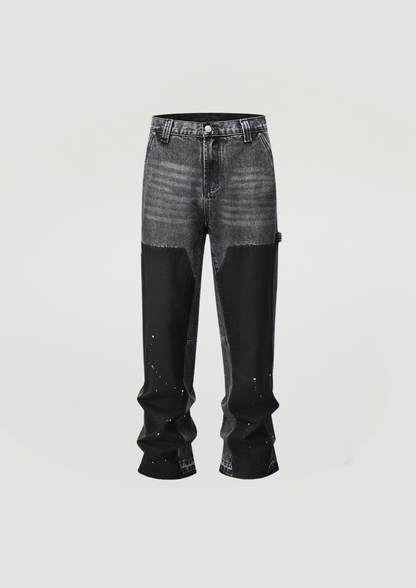 CRYSTAL SPLICED FLARE JEANS - BLACK