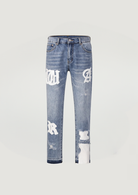 Letter Embroidery Jeans - Jeans