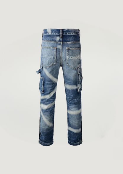 Spliced Flare Jeans - Blue and White - Swagster