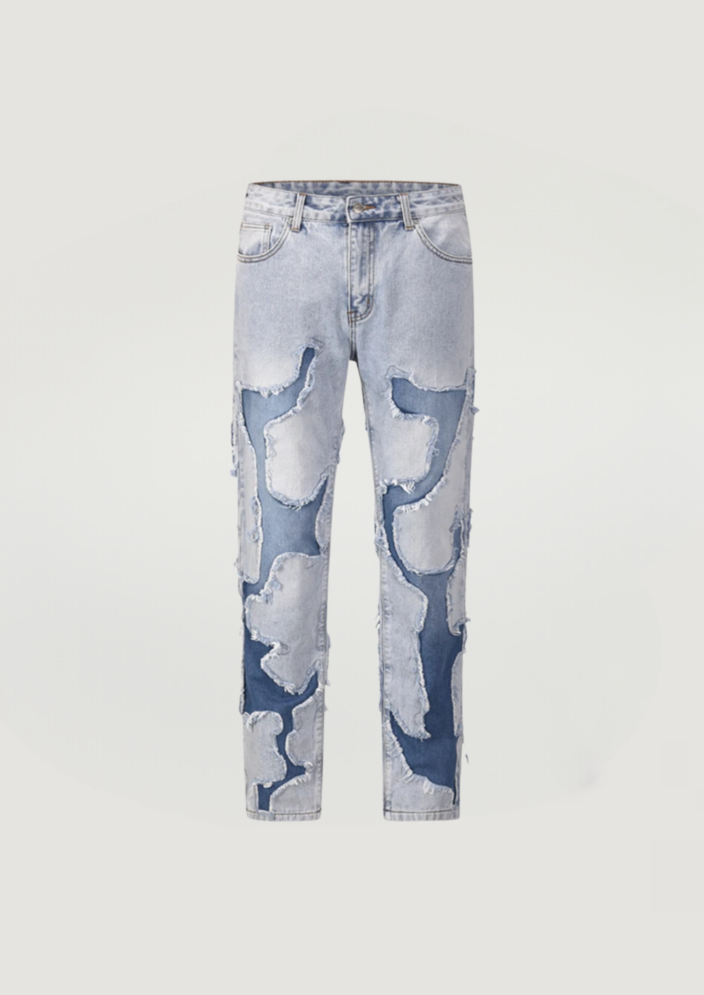 Boho Vibe Distressed Patch Jeans - Blue - Swagster