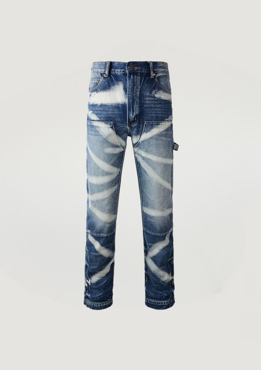 SPLICED FLARE JEANS - BLUE AND WHITE