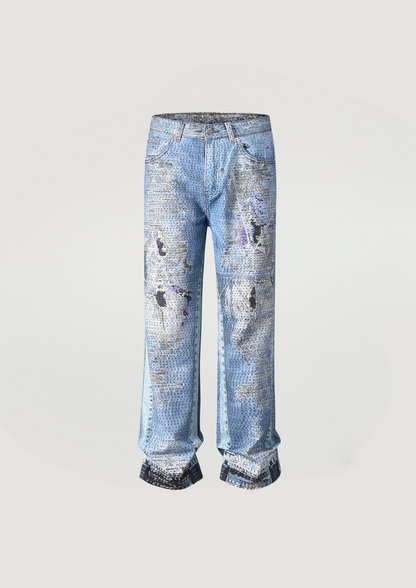 Straight-Leg Faded Flare Jeans - Blue - Swagster