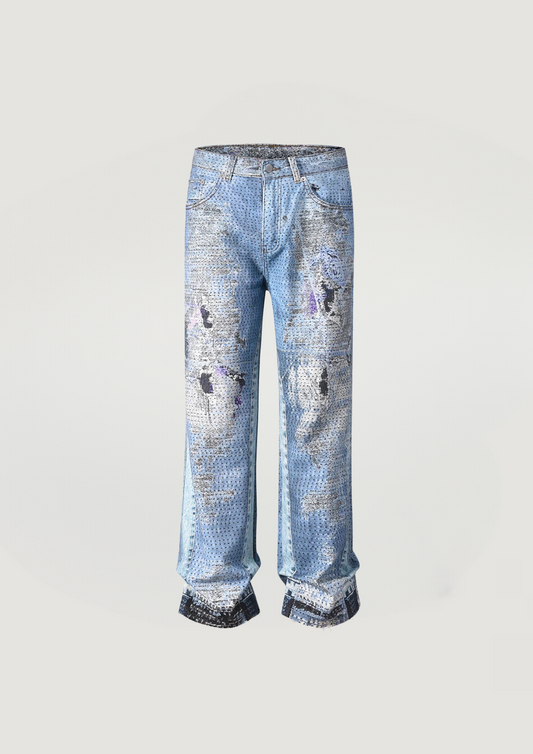 STRAIGHT-LEG FADED FLARE JEANS - BLUE