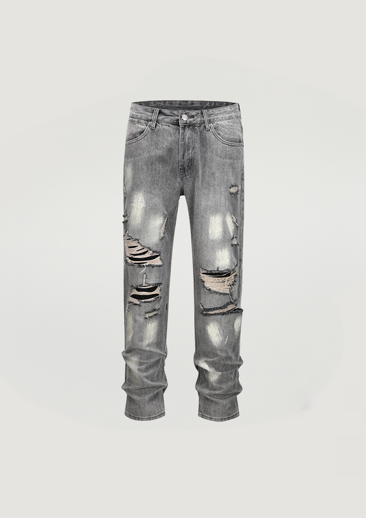 Worn-In Raw Painted Jeans - Gray