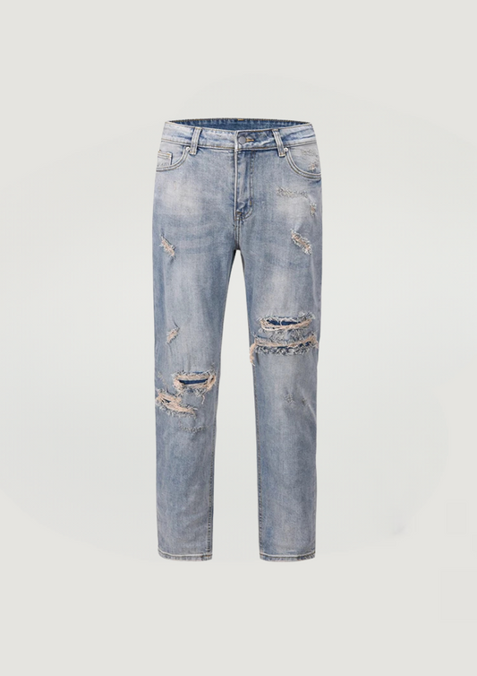 Grunge Washed Torn Jeans - Blue