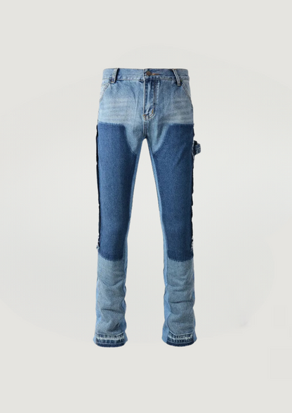 SPLICED FLARE JEANS - BLUE