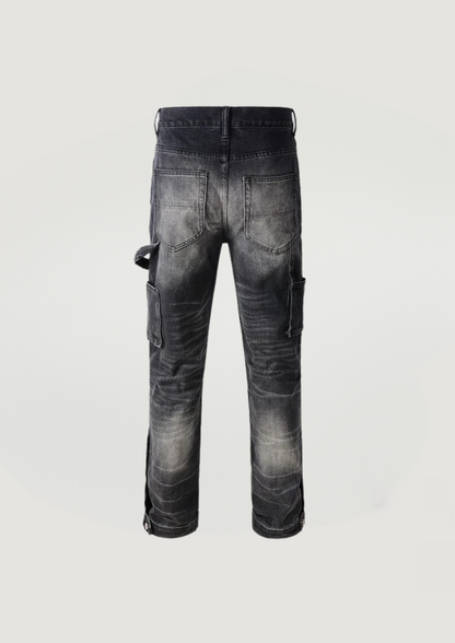 SPLICED CARGO JEANS - BLACK