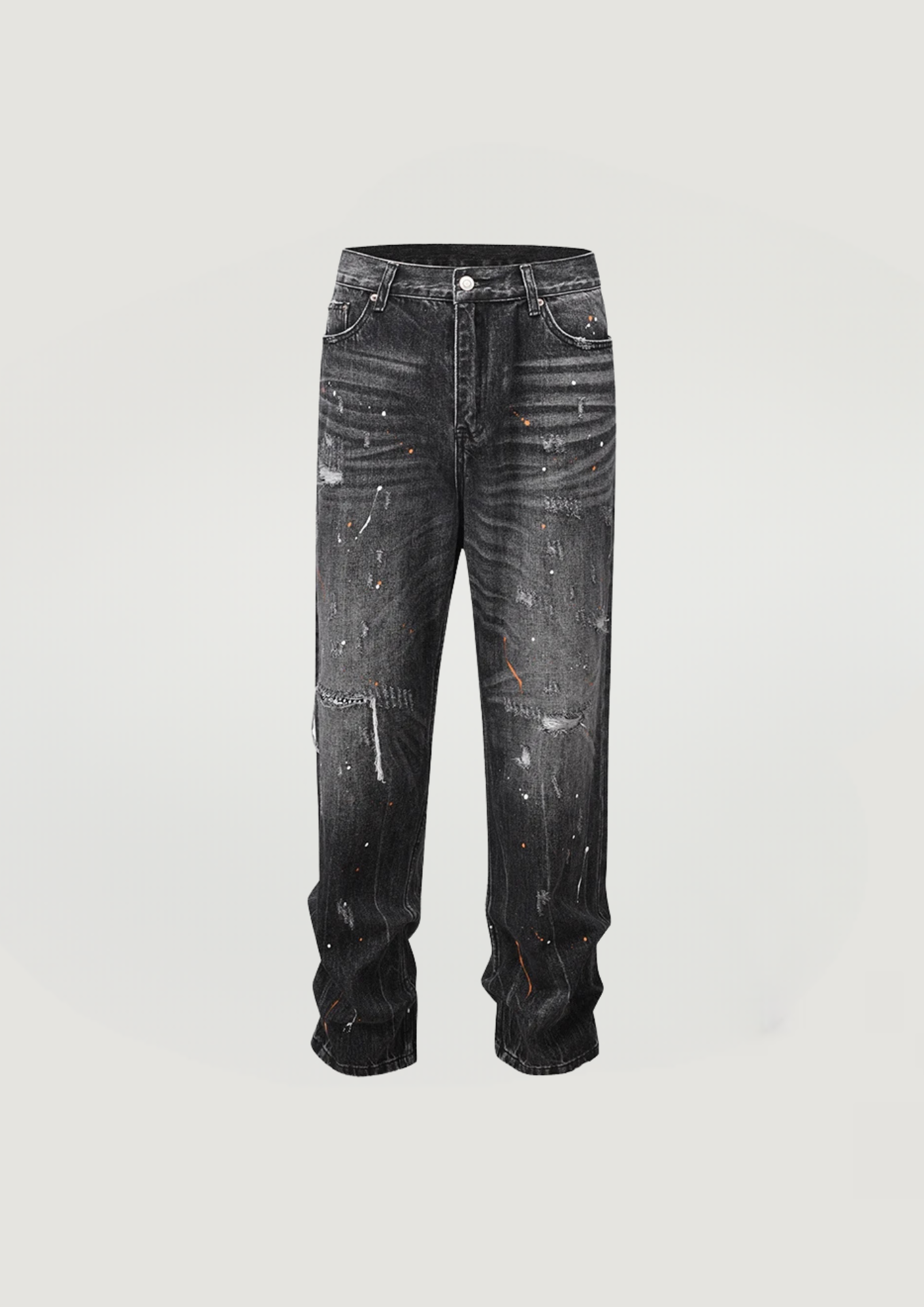 Tattered Worn Faded Jeans - Dark Gray