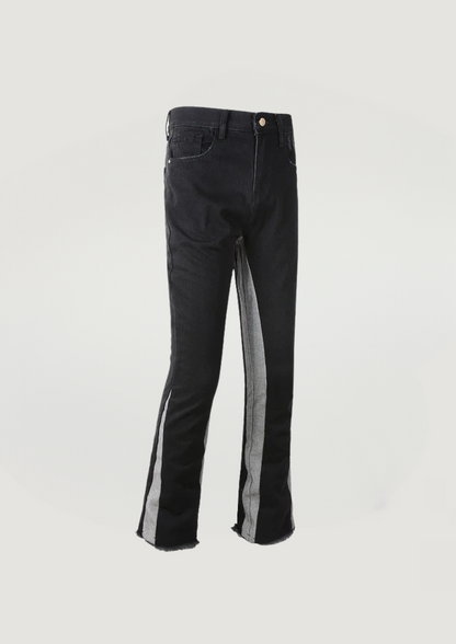 SPLICED FLARE JEANS - BLACK AND GRAY