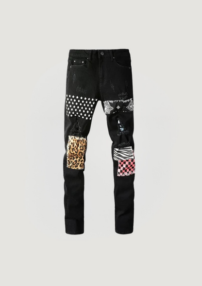 Skinny Ripped Jeans - Leopard Print