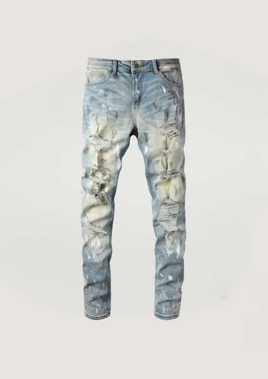 Skinny Ripped Jeans - Light Blue Faded Holes