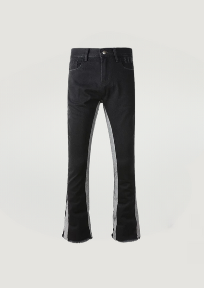 SPLICED FLARE JEANS - BLACK AND GRAY