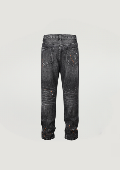 Tattered Worn Faded Jeans - Dark Gray